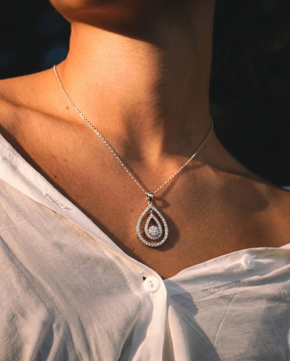 Fine jewellery product photography — rings, earrings, bracelets and necklaces in 18K white gold and silver